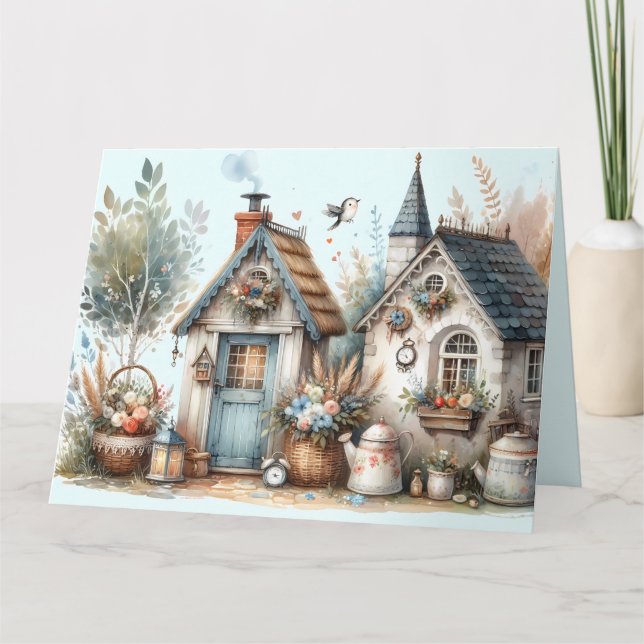 Whimsical Cottage Garden Thank You Card (Front)