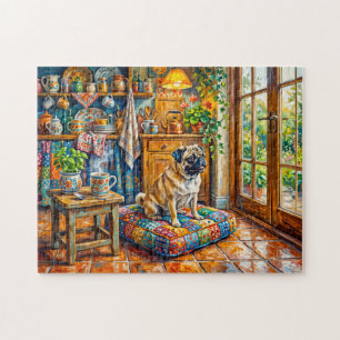 Whimsical Cottage Kitchen Window Mops Illustration Jigsaw Puzzle