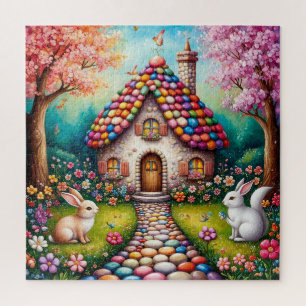 Whimsical Cottage With Rabbits Jigsaw Puzzle