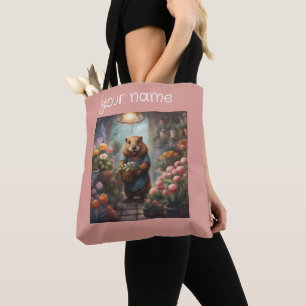 Whimsical Cottagecore Beaver Florist garden Tote Bag