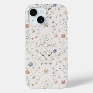 Whimsical Cottagecore Beige Watercolor Wildflower iPhone 15 Case