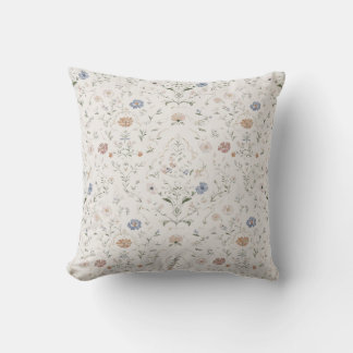 Whimsical Cottagecore Beige Watercolor Wildflower Cushion