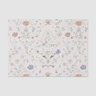 Whimsical Cottagecore Beige Watercolor Wildflower Tissue Paper