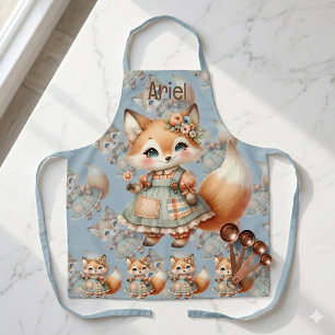 Whimsical Cottagecore Floral Pastel Fox Apron