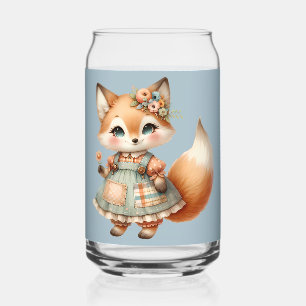 Whimsical Cottagecore Floral Pastel Fox  Can Glass