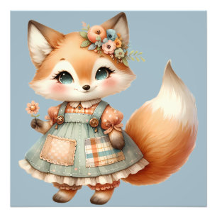 Whimsical Cottagecore Floral Pastel Fox Photo Print