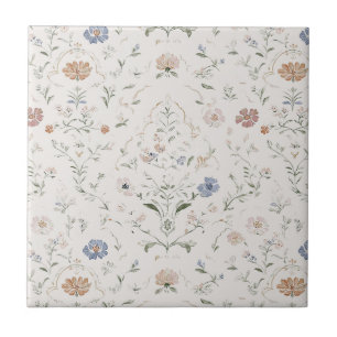 Whimsical Cottagecore Pastel Watercolor Wildflower Tile