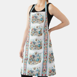 Whimsical Cottagecore Tea Garden Scene Apron