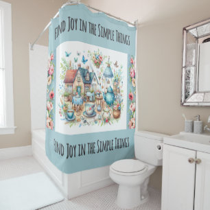 Whimsical Cottagecore Tea Garden Scene Shower Curtain