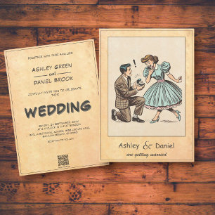 Whimsical Couple Proposal 50s Comic Wedding Invitation