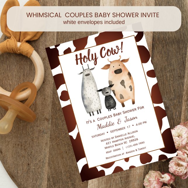 Whimsical Cow Family Couples  Theme Baby Shower   Invitation (Creator Uploaded)