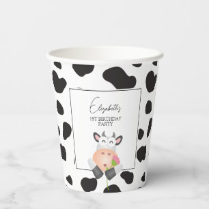 Whimsical Cow Print Holy Cow First Birthday Party Paper Cups