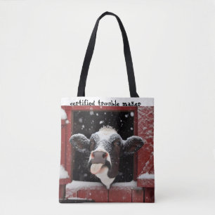Whimsical Cow Red Barn Farmhouse  Tote Bag