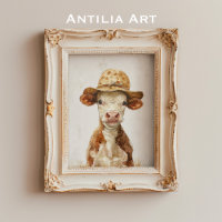 Whimsical Cow with Hat Painting Calf Farm Animal