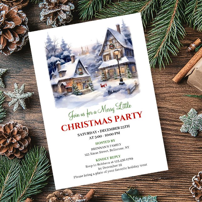 Whimsical cozy Christmas village winter scene  Invitation (Whimsical cozy Christmas village winter scene invite)