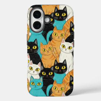 Whimsical Crayon Cat Crowd iPhone 16 Case