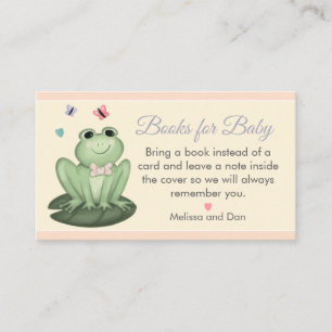 Whimsical Cream Blush Frog Shower Books for Baby Enclosure Card