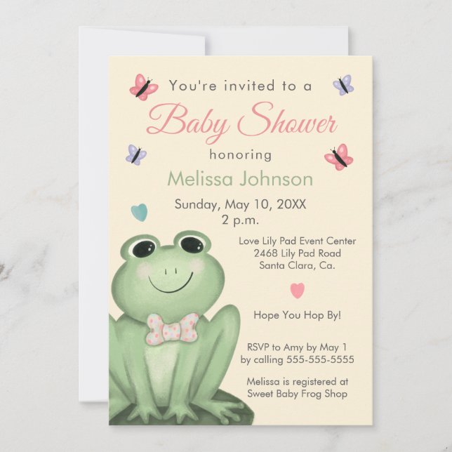 Whimsical Cream Frog Baby Shower Invitation (Front)