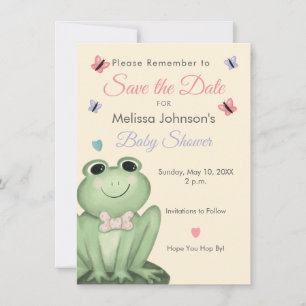Whimsical Cream Frog Baby Shower Save the Date Invitation