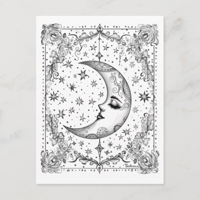 Whimsical Crescent Moon | Colour Your Own Postcard (Front)