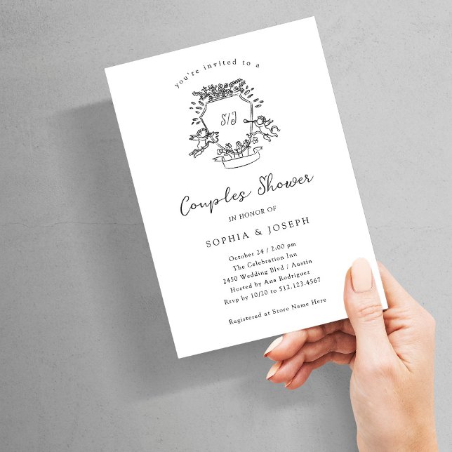 Whimsical Crest | Black and White Couples Shower Invitation (Creator Uploaded)