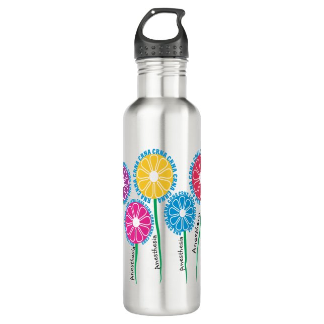 Whimsical CRNA Flowers 710 Ml Water Bottle (Front)