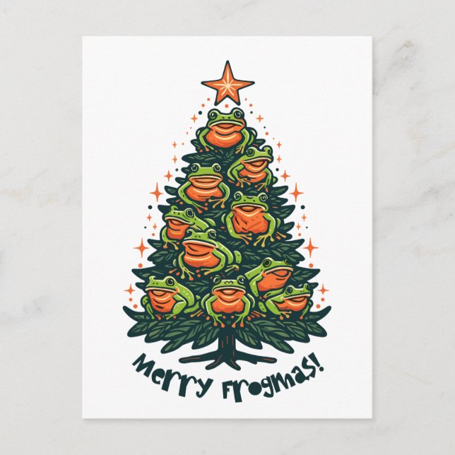 Whimsical Croaks: Frogs Singing 'Merry Frogmas' Postcard (Front)