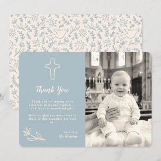 Whimsical Cross and Flower Thank You Card Blue