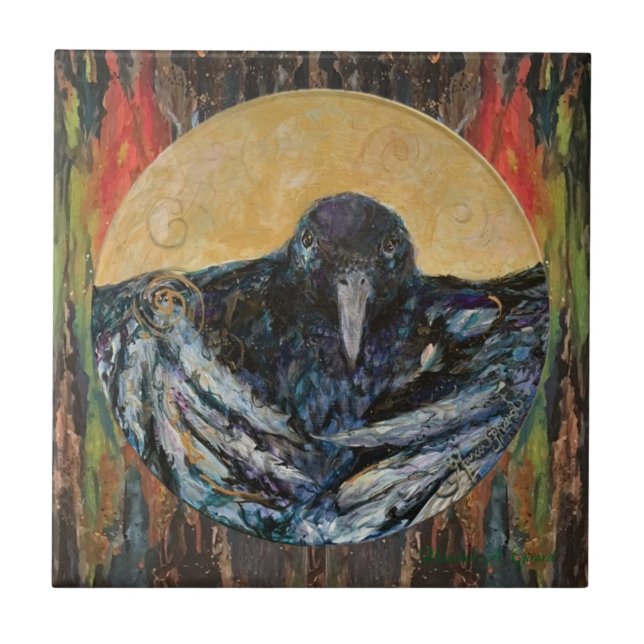 Whimsical Crow Halloween Maureen Girard Paint Tile (Front)