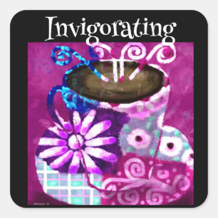 Whimsical Cup of Coffee Abstract Painting Purple Square Sticker