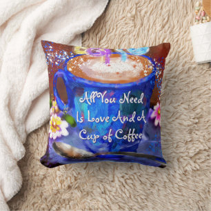 Whimsical Cup of Coffee Floral Personalised Cushion