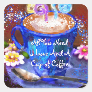 Whimsical Cup of Coffee Floral Personalised Square Sticker