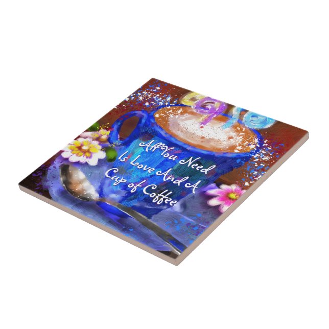 Whimsical Cup of Coffee Floral Personalised Tile (Side)