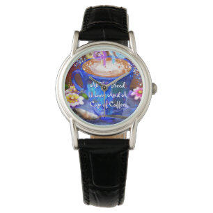 Whimsical Cup of Coffee Floral Personalised Watch