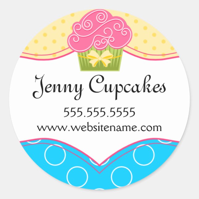 Whimsical Cupcake Bakery Box Seals (Front)