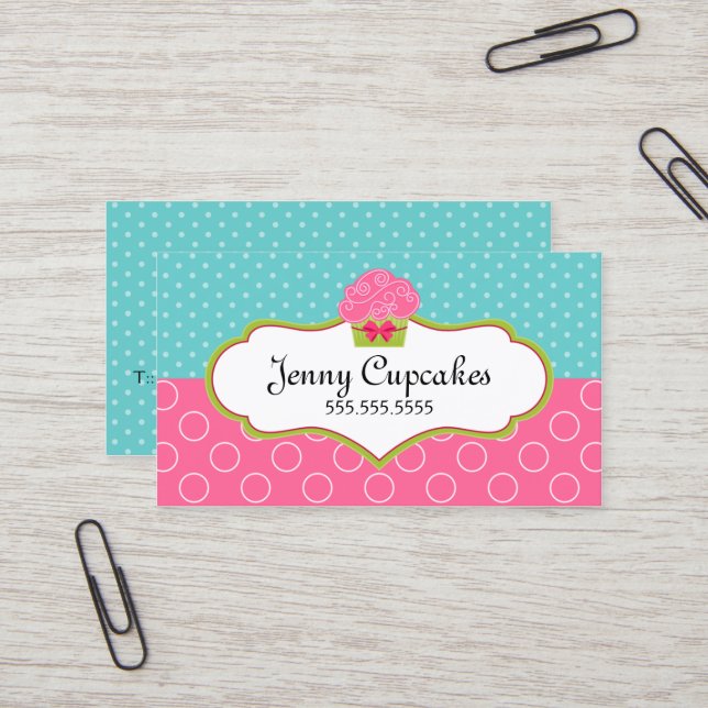 Whimsical Cupcake Bakery Business Card (Front/Back In Situ)