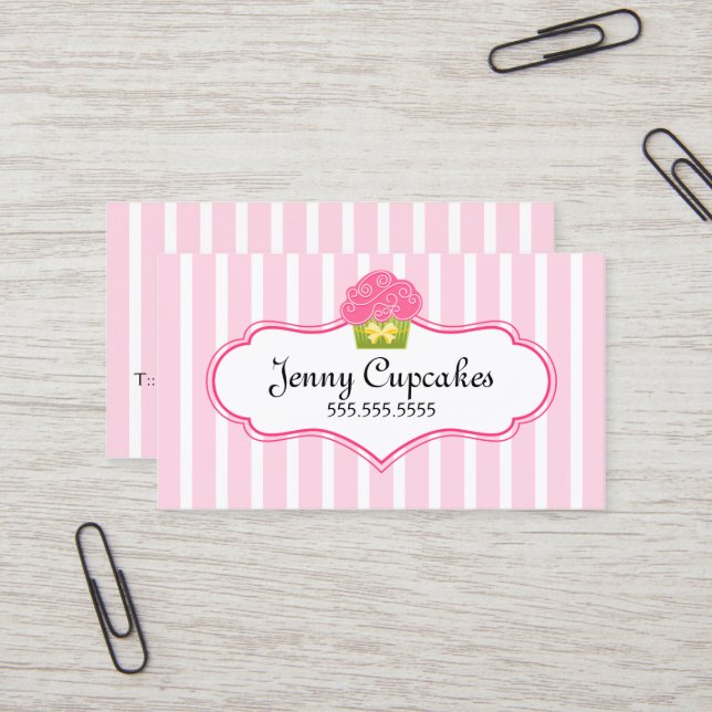 Whimsical Cupcake Bakery Business Card (Front/Back In Situ)