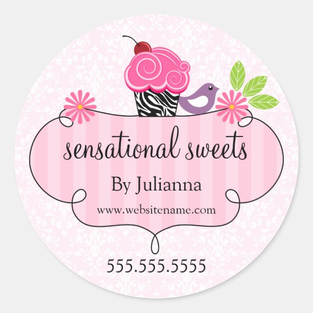 Whimsical Cupcake Bakery Packaging Classic Round S Classic Round Sticker (Front)