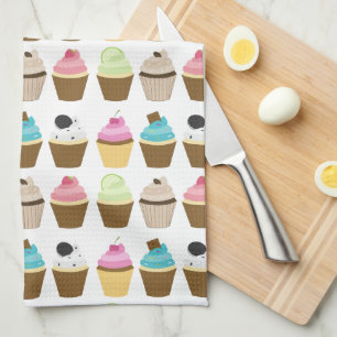 Whimsical Cupcakes Pattern Tea Towel