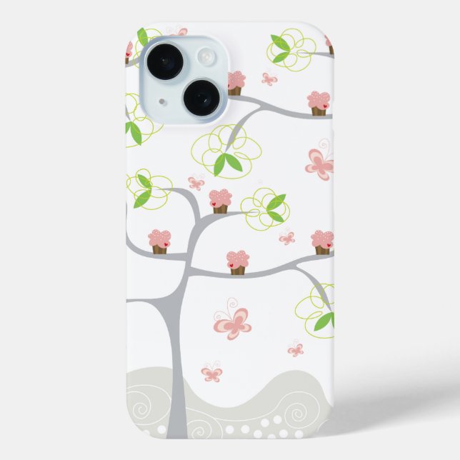 Whimsical Cupcakes Tree Butterflies Sweet Birthday Case-Mate iPhone Case (Back)