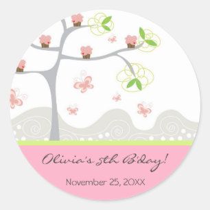 Whimsical Cupcakes Tree Butterflies Sweet Birthday Classic Round Sticker
