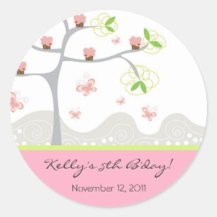 Whimsical Cupcakes Tree Butterflies Sweet Birthday Classic Round Sticker