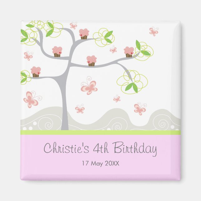 Whimsical Cupcakes Tree Butterflies Sweet Birthday Magnet (Front)