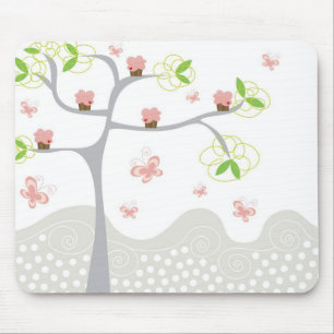 Whimsical Cupcakes Tree Butterflies Sweet Birthday Mouse Pad