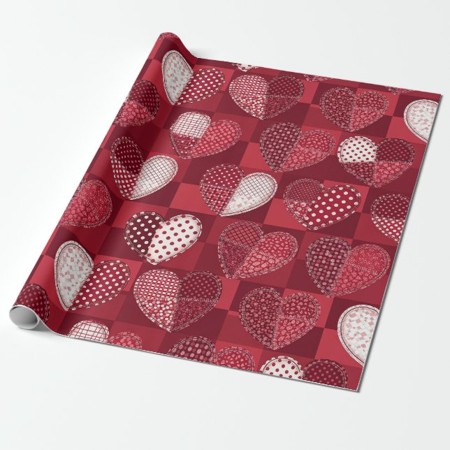 Whimsical Cupid Heart Red White Black Wrapping Paper (Unrolled)