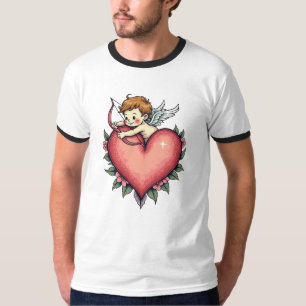 Whimsical Cupid Heart – Vintage Tattoo Design T-Shirt