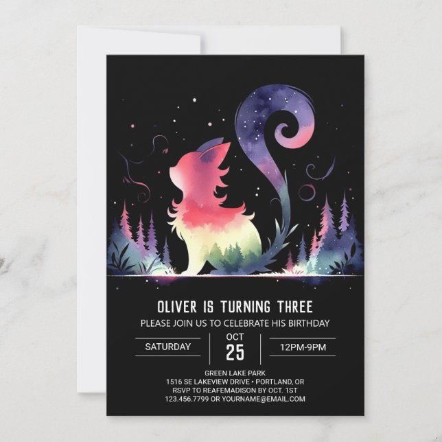 Whimsical Custom Cat Birthday Invitation (Front)