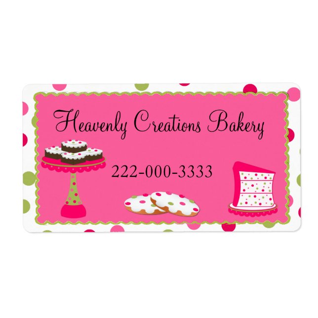 Whimsical Custom Pink & Green Bakery Label (Front)