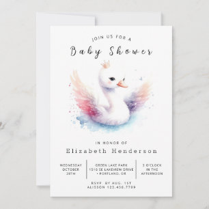 Whimsical Custom Swan Baby Shower Invitation