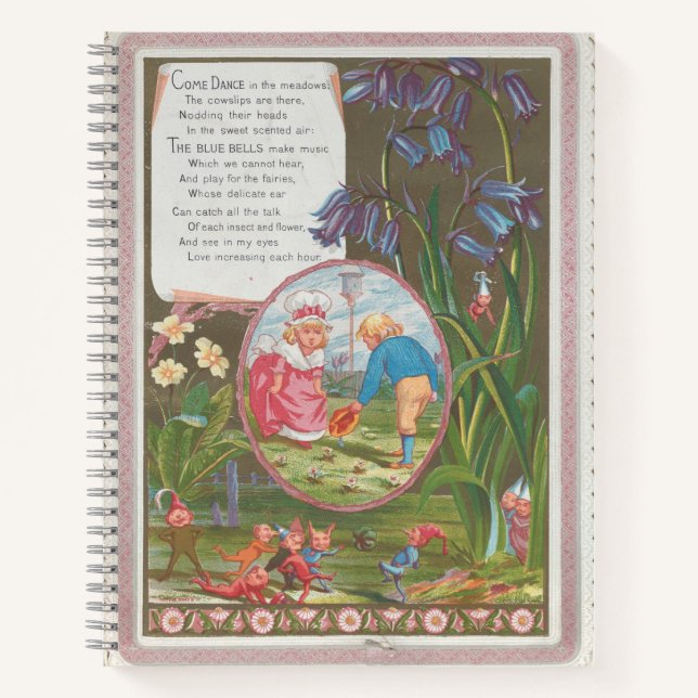 Whimsical Cute Antique Valentine, Kate Greenway Notebook (Front)